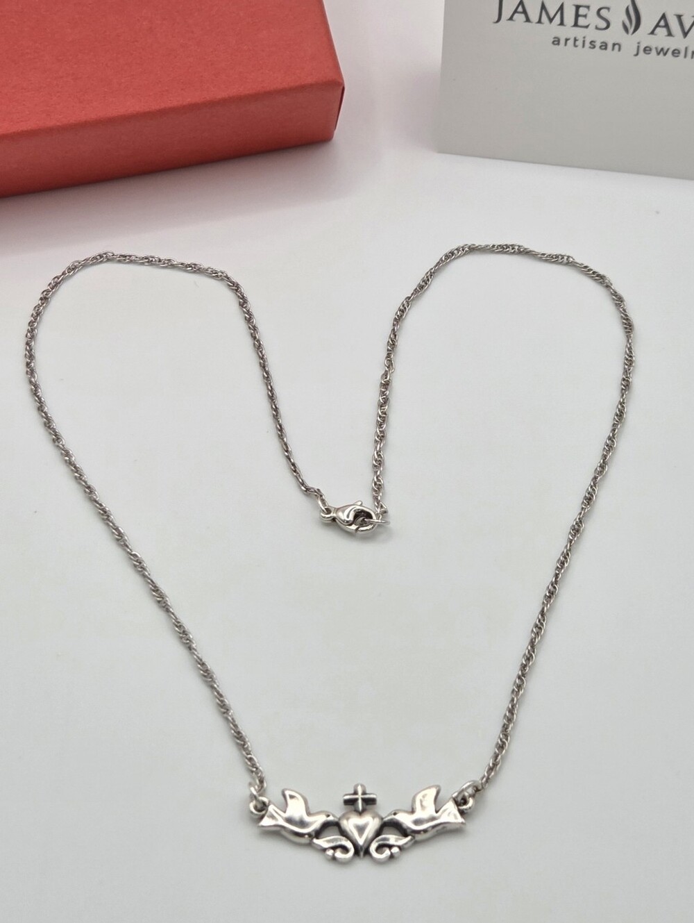 James Avery Rare Retired 2 Peace Doves / Heart Cross Necklace 16"